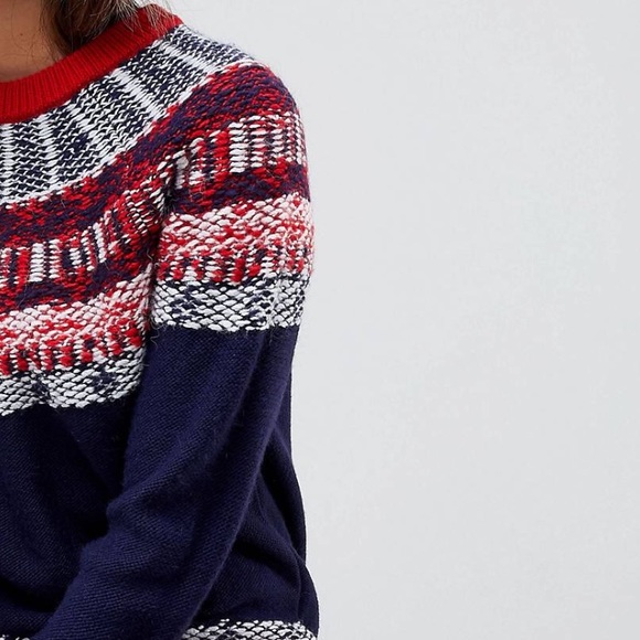 NWOT ASOS Blue Red Nordic Holiday Fair Isle Sweater - Picture 5 of 7